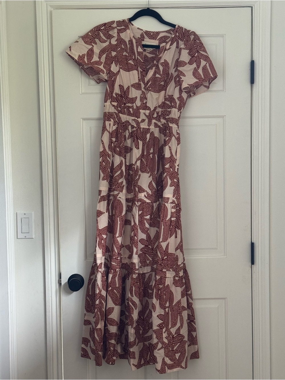 Anthropologie Somerset Pink and Cream Botanical Tiered Maxi Dress
